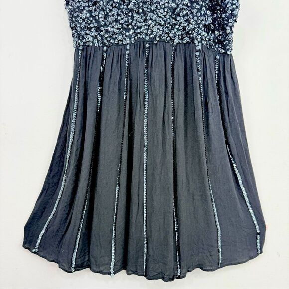 Intimately Free People Glitter Girl Gray Black Sequin Smock Back Mini Slip Dress - Picture 6 of 13